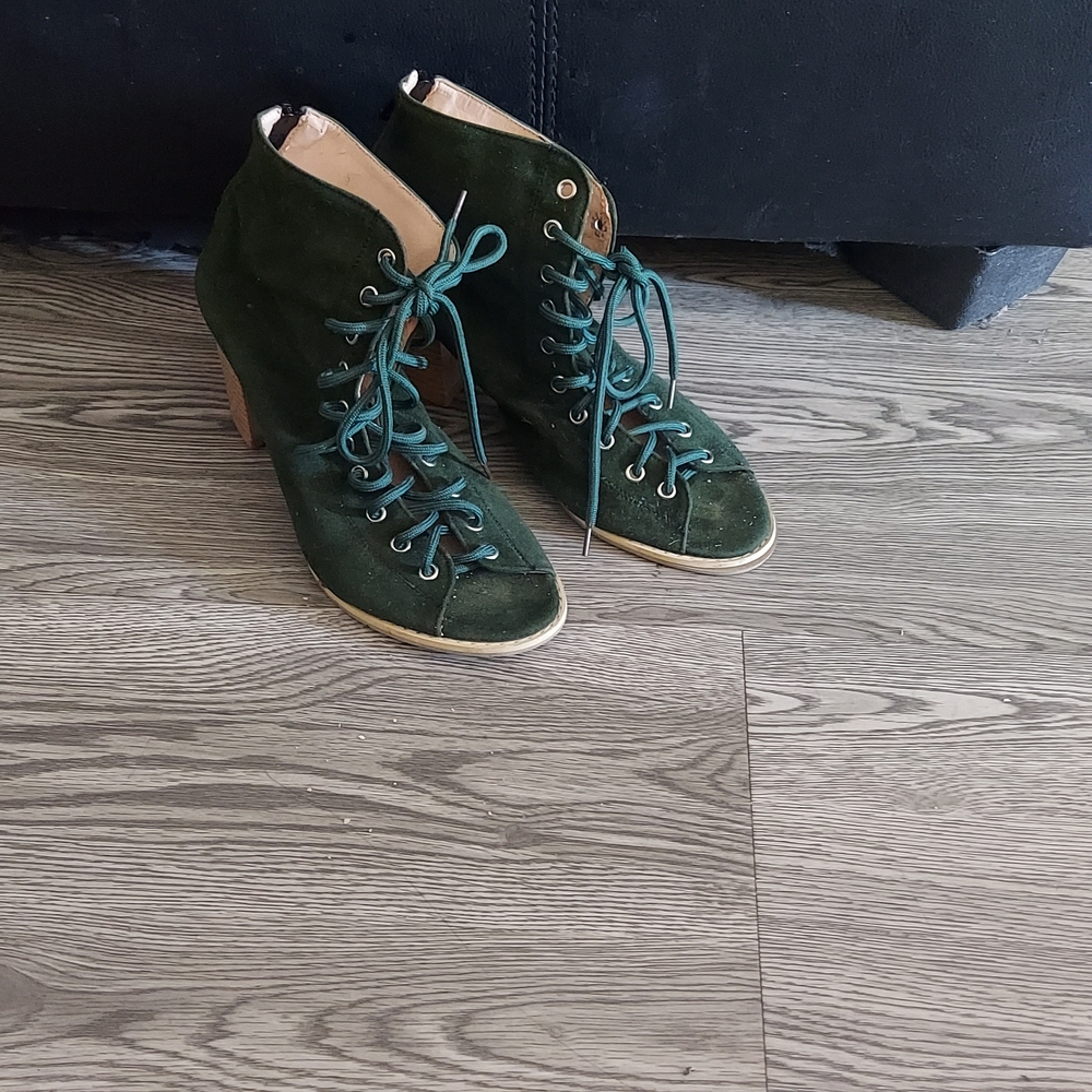 Green Lace-Up Ankle Boots